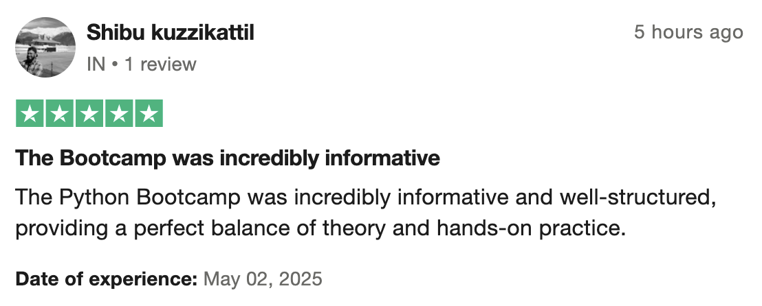 Trustpilot review for Python Bootcamp - Image 2